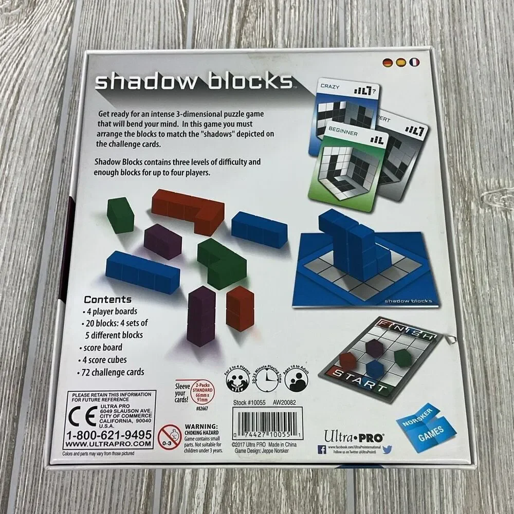 Shadow Blocks Puzzle Game by Jeppe Norsker English Edition Complete Game in Box